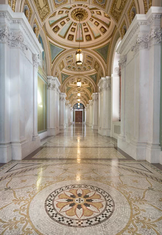 Interior of of the Thomas Jefferson Building at the Library of Congress.
